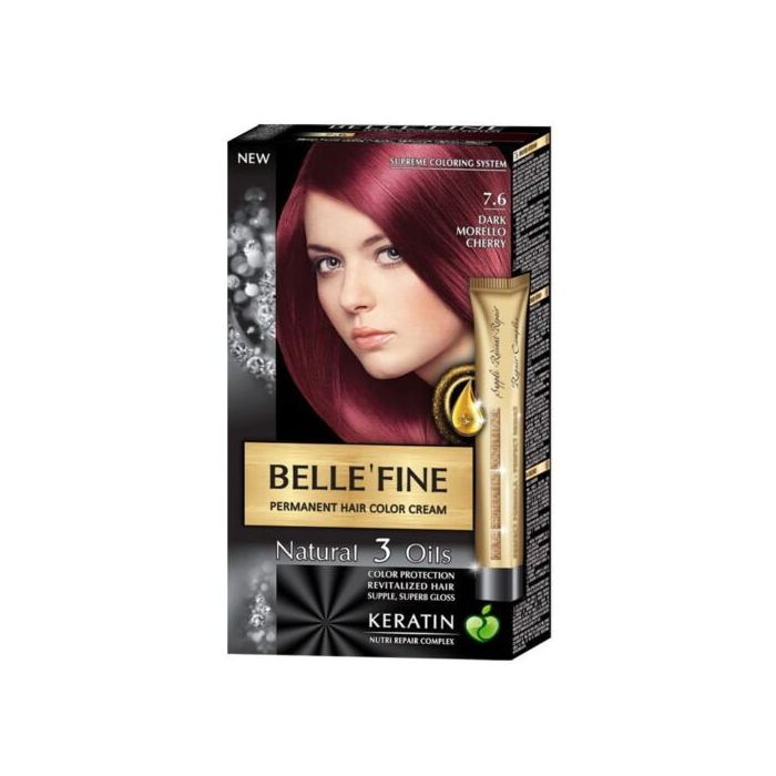 Краска для волос Tinte Capilar Keratin Bellefine, 7.6 Cereza Oscuro