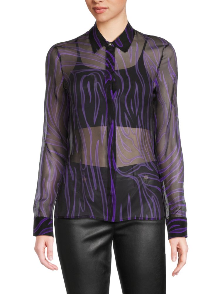 цена Рубашка из шелкового шифона с принтом Versace, цвет Black Orchid