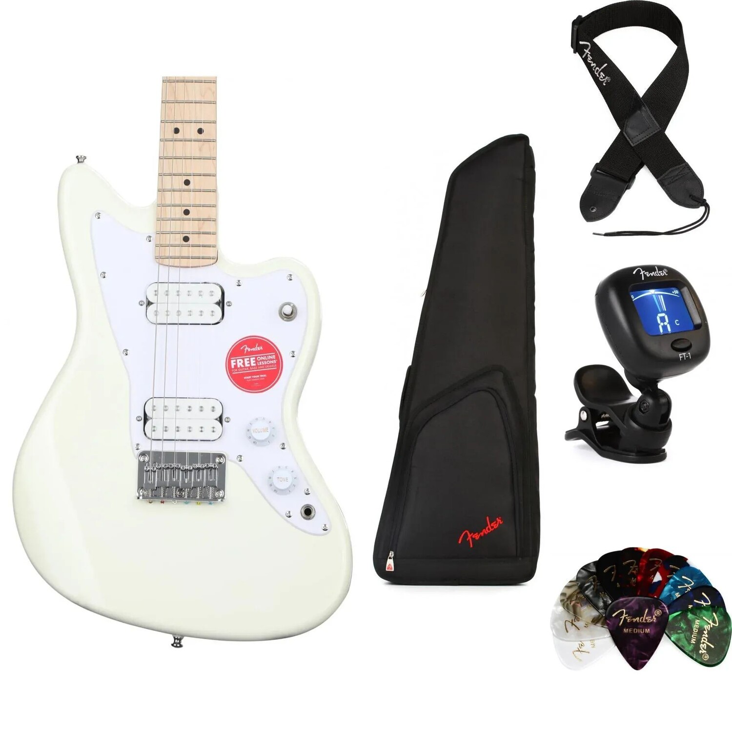 

Комплект Squier Mini Jazzmaster HH Essentials — олимпийский белый с кленовой накладкой на гриф