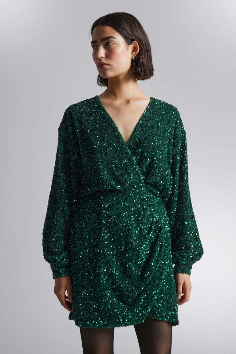 

Платье мини с пайетками и запахом H&M, зеленый