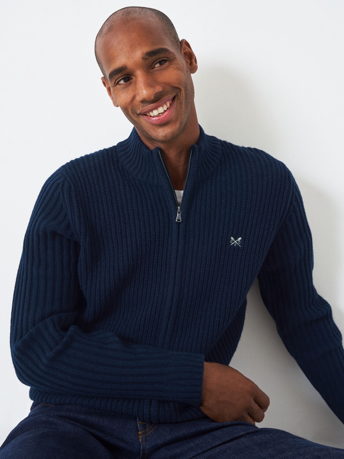 

Джемпер из овечьей шерсти с полной молнией Crew Clothing, темно-синий