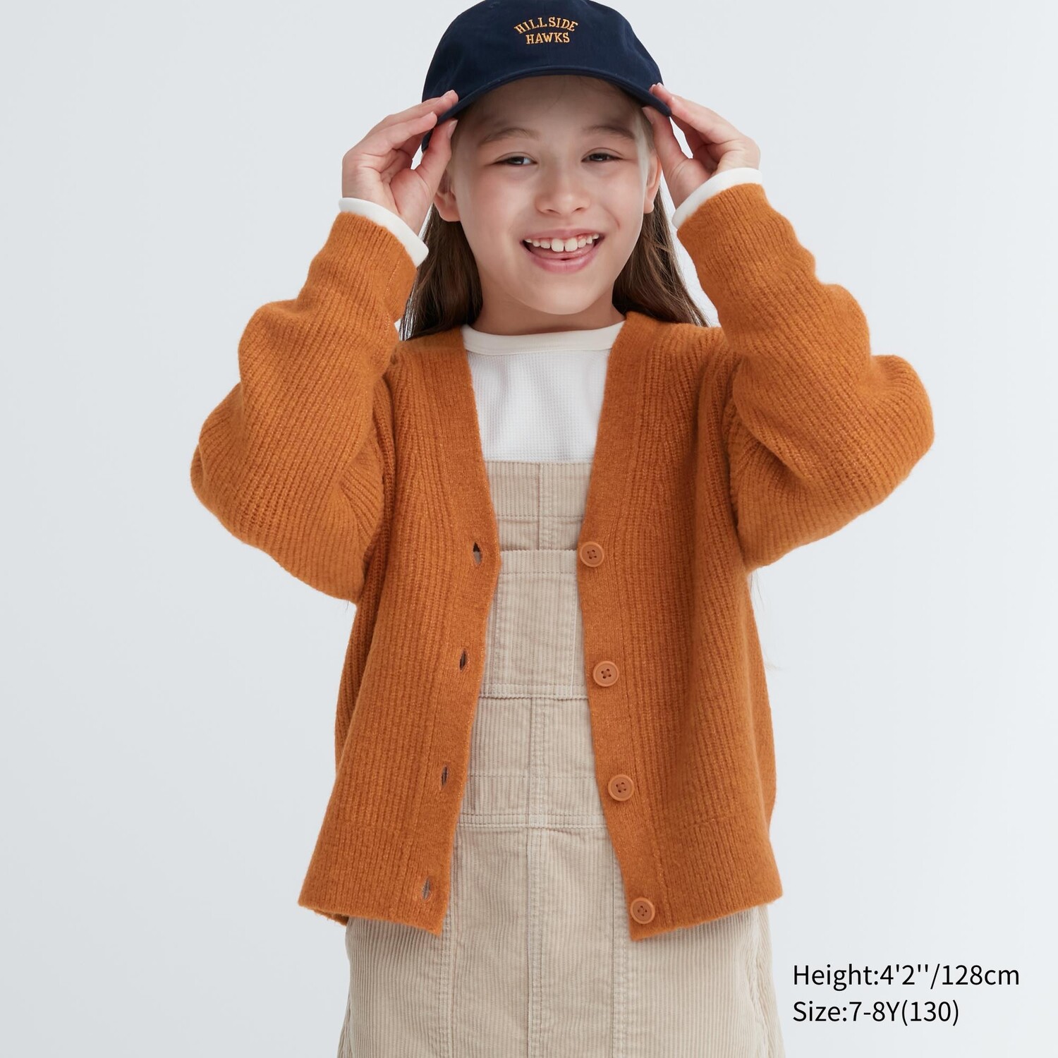 

Кардиган из пряжи суфле для девочек с V-образным вырезом Uniqlo, оранжевый