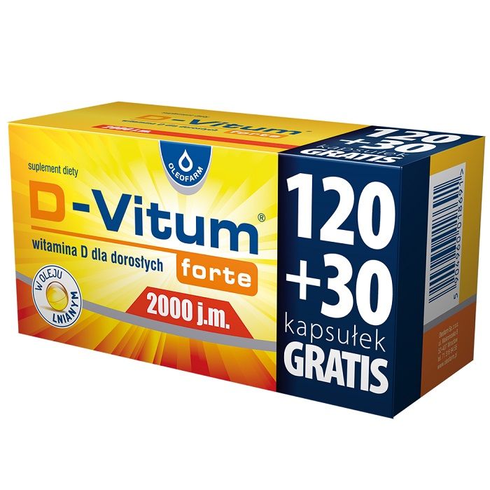 D-Vitum Forte 2000 j.m. витамин D3 в капсулах, 150 шт. омега 3 c витамином d3 credo experto fish oil forte 540 мг в таблетках 270 шт