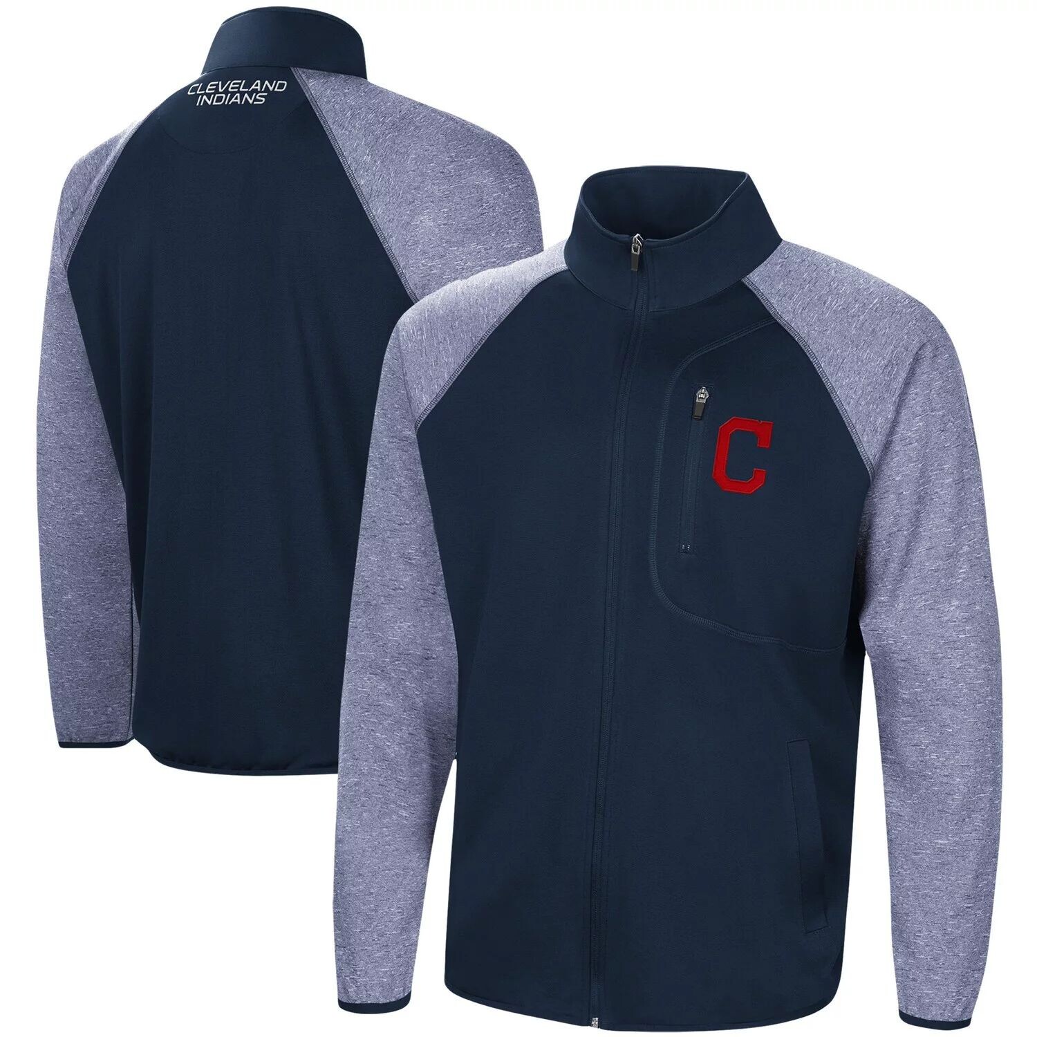 

Мужская спортивная куртка Carl Banks Navy Cleveland Indians Freestyle Transitional реглан с молнией во всю длину G-III