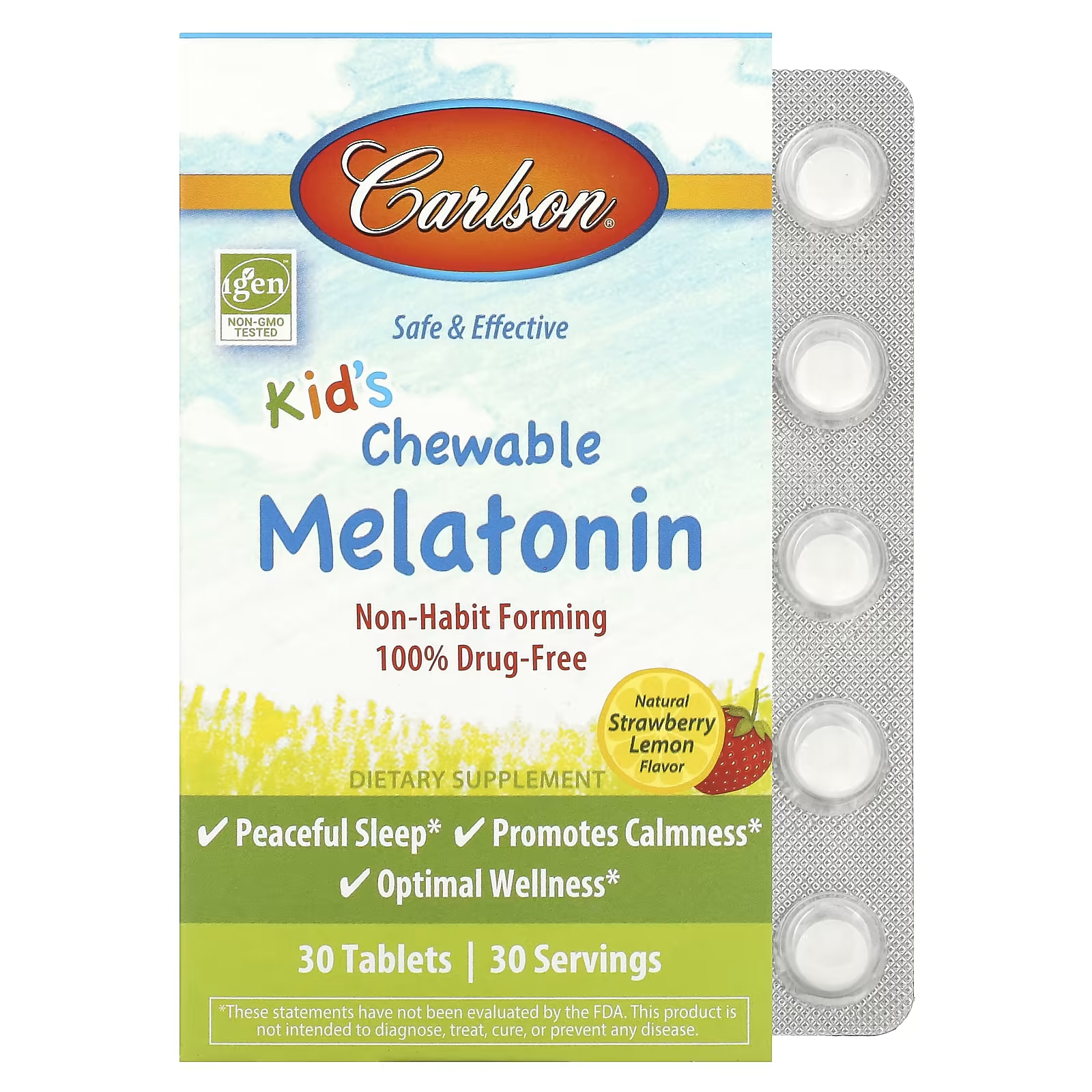 цена Пищевая добавка Carlson с мелатонином, клубникой и лимоном, 30 таблеток