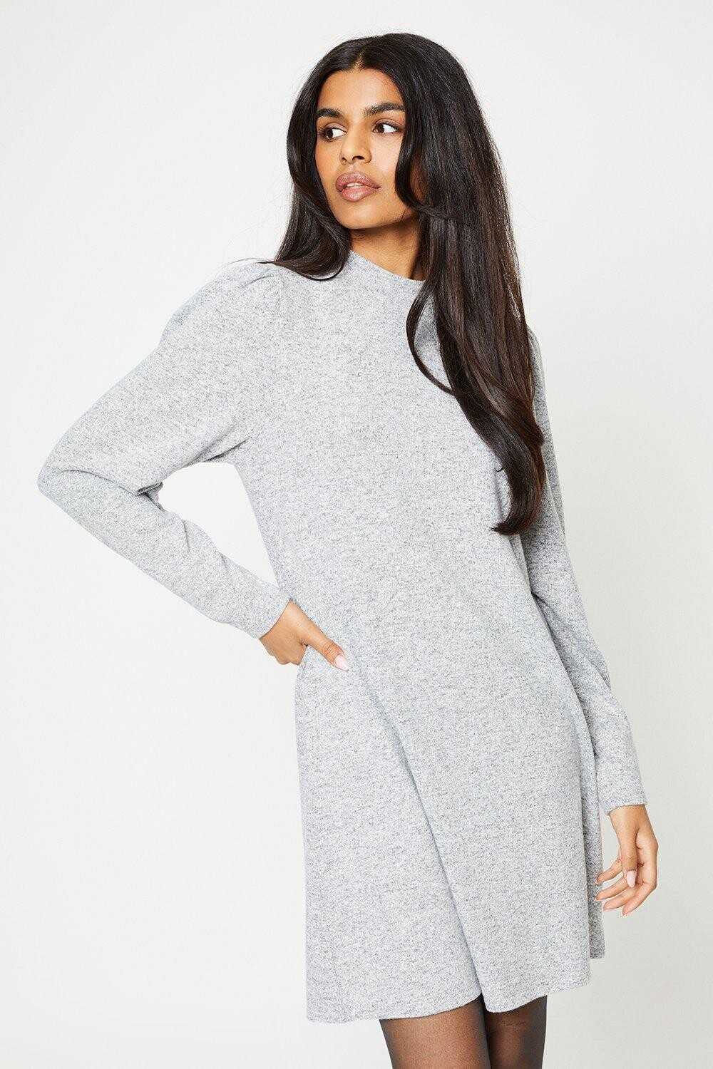 

Мини-платье Petite Soft Touch с пышными рукавами и начесом Dorothy Perkins, серый