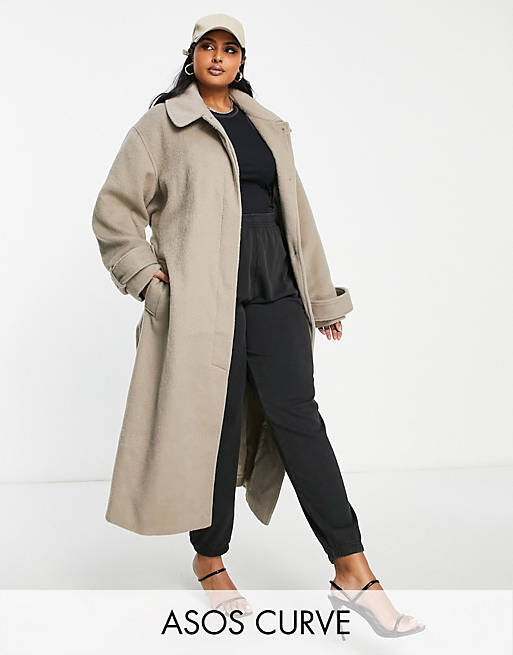 

Зеленое пальто бойфренда с начесом из смесовой шерсти ASOS DESIGN Curve, Зеленый