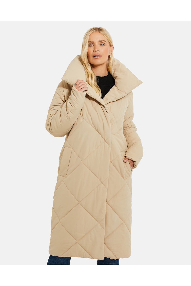 Длинная утепленная зимняя куртка Peridot 6003 со стеганым дизайном Threadbare, бежевый