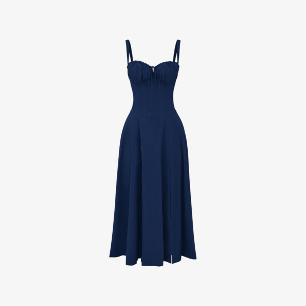Платье миди Carmen без рукавов из смесового хлопка House Of Cb, темно-синий