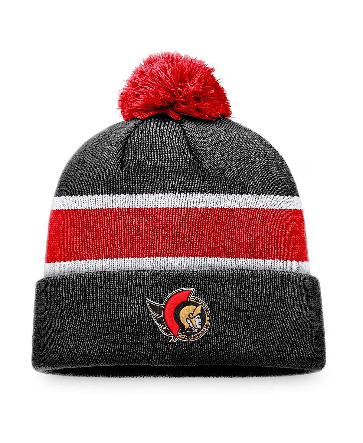 

Мужская фирменная черно-красная вязаная шапка с манжетами и помпоном Ottawa Senators Fanatics