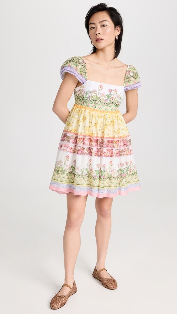 

Платье мини alice + olivia Tamia Puff Sleeve Babydoll