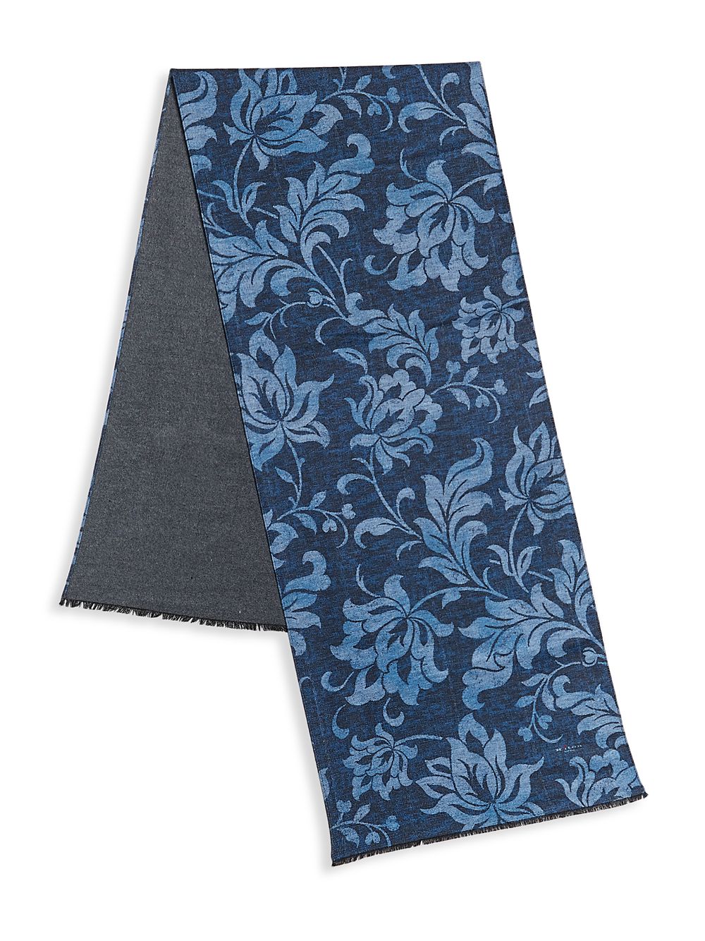 Шелковый шарф с принтом листьев Kiton, синий
