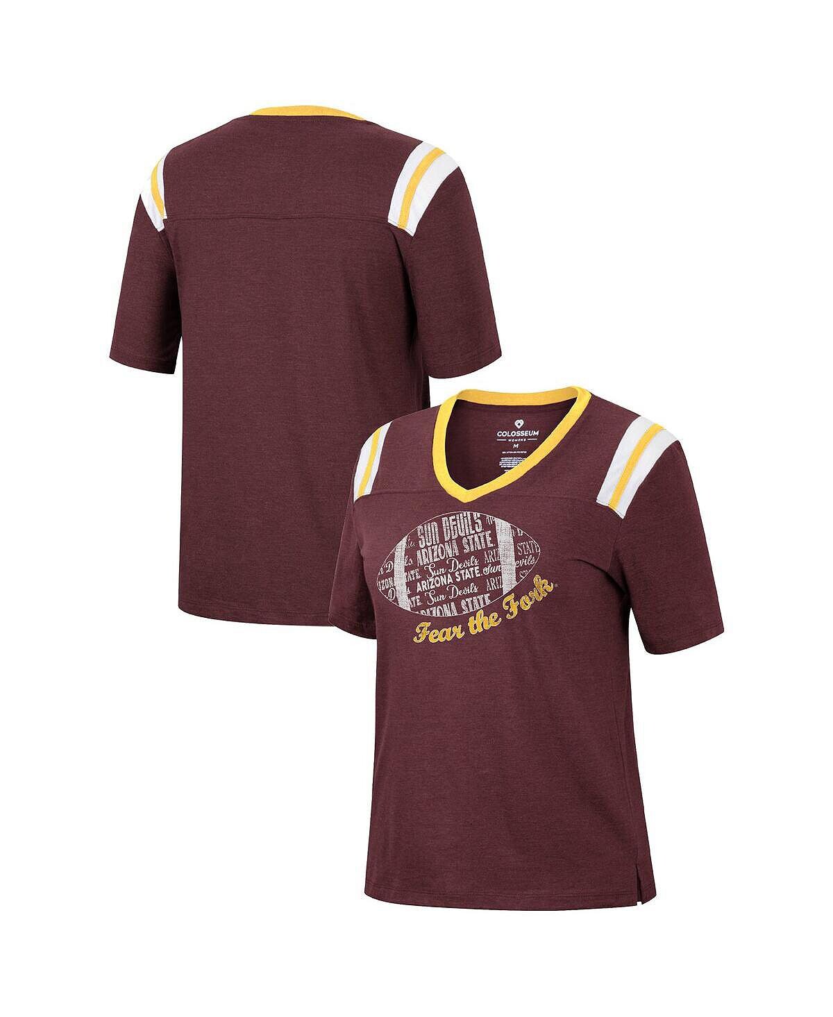 

Женская темно-бордовая футболка Arizona State Sun Devils 15 Min Early Football с v-образным вырезом Colosseum