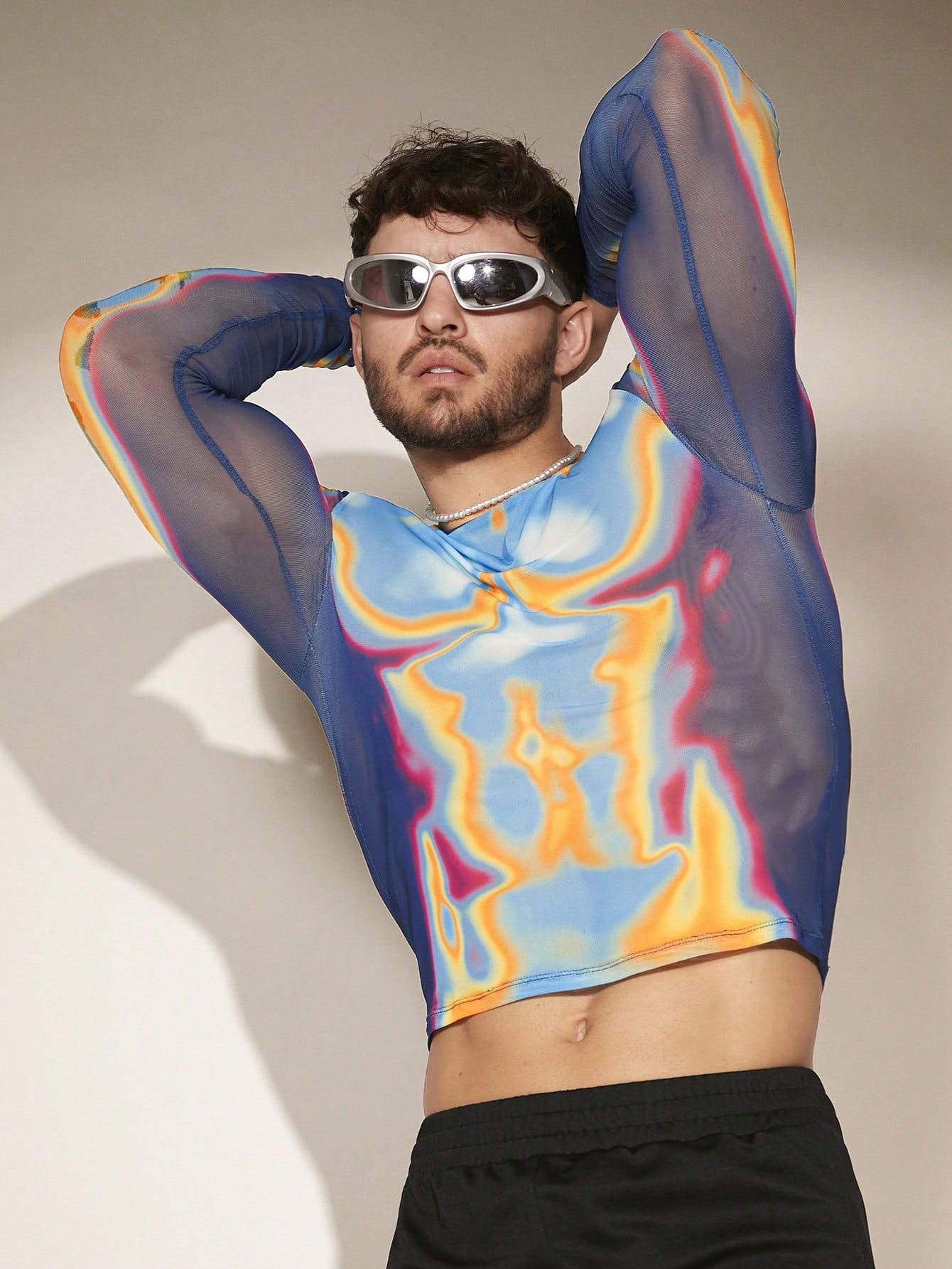 Мужская укороченная футболка узкого кроя FeverCity с термовизионным принтом, многоцветный