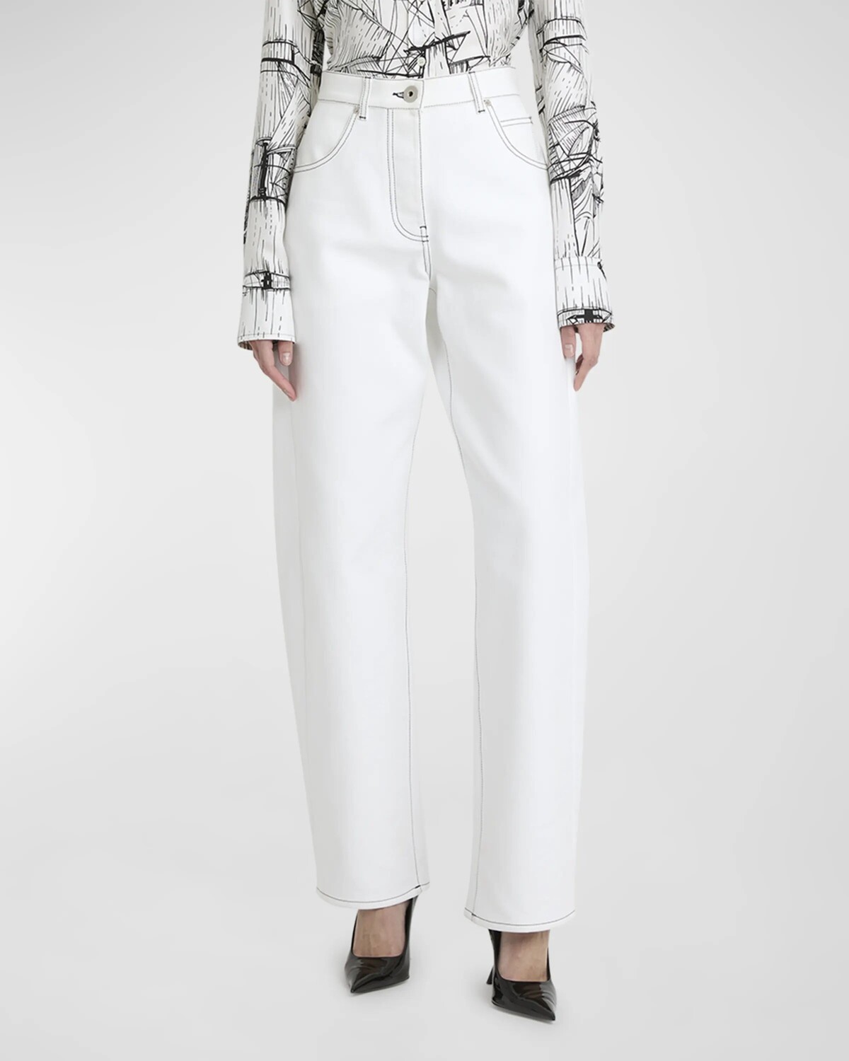 

Джинсовые брюки прямого кроя с контрастной прострочкой Ferragamo, цвет White