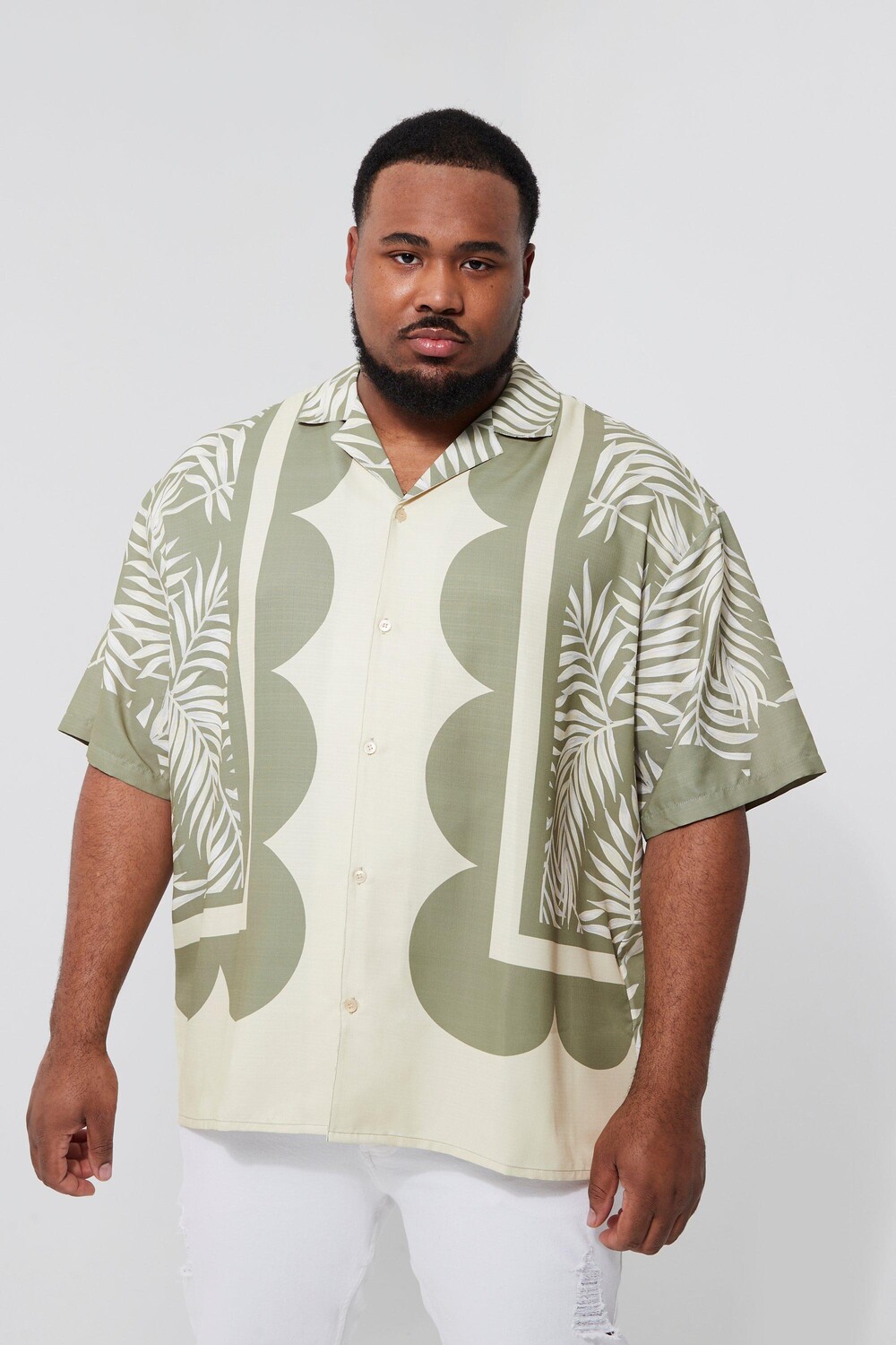 

Рубашка оверсайз boxy palm slub Boohoo, шалфей