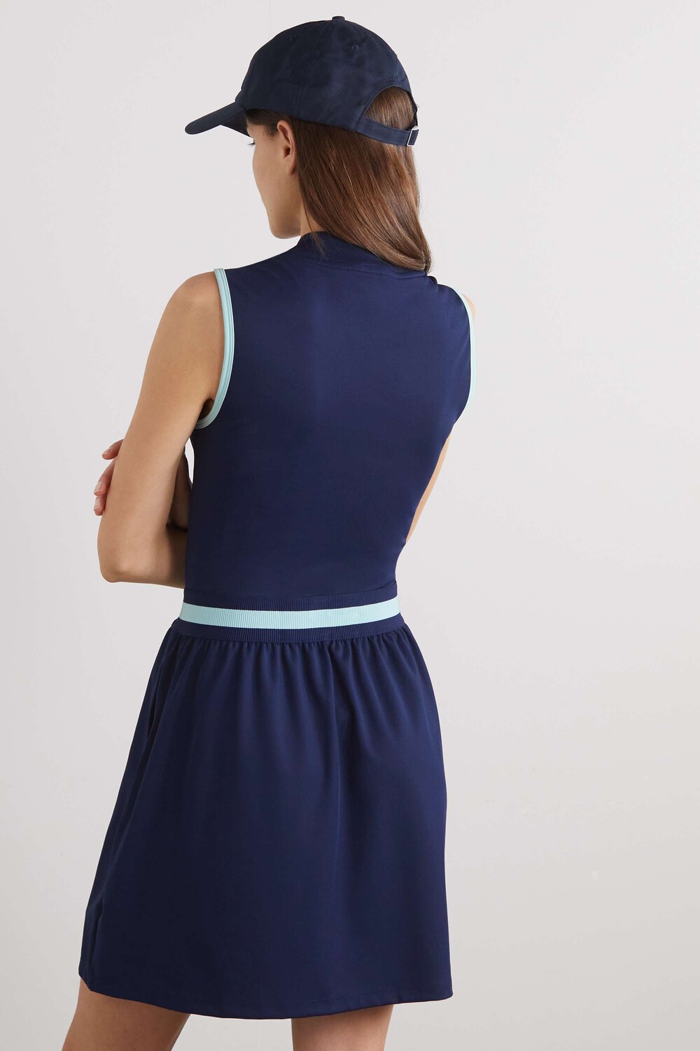 

LACOSTE Многослойное полосатое платье-гольф из пике со сборками, военно-морской