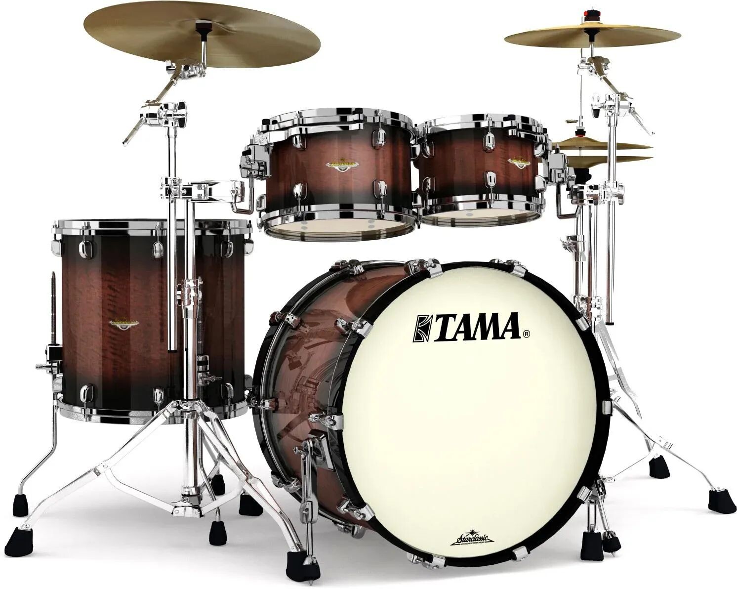 

Tama Starclassic Maple ME42TZBS Набор из 4 предметов — Табачный цвет Sunburst Movingui с фурнитурой из черного никеля