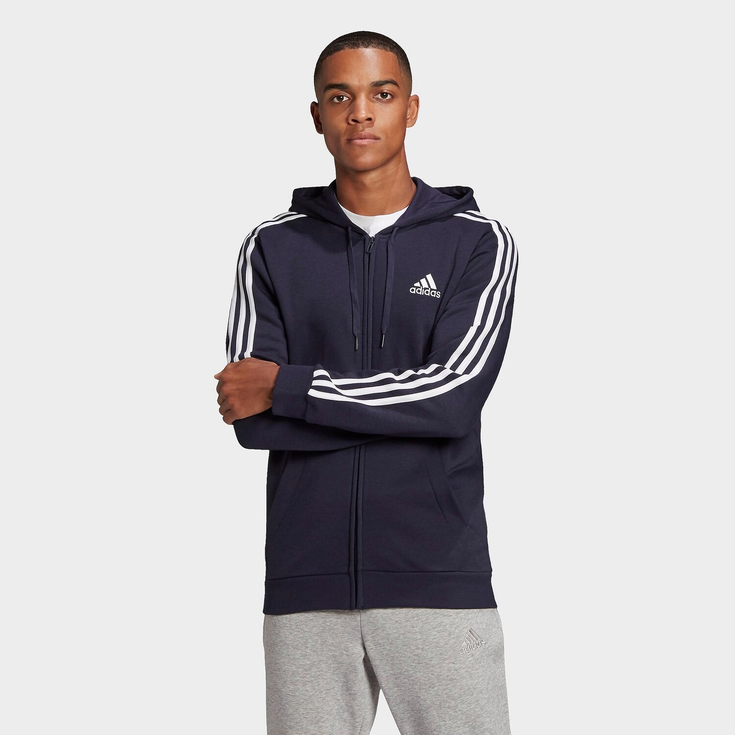 

Мужская флисовая худи с тремя полосками adidas Essentials и молнией во всю длину, синий