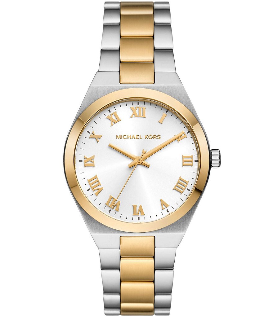 Женские часы Michael Kors Lennox с трехстрелочным двухцветным браслетом из нержавеющей стали, золотой