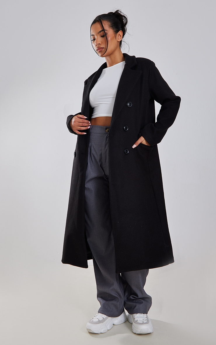 PrettyLittleThing Черное двубортное шерстяное пальто новое черное пальто ботева м