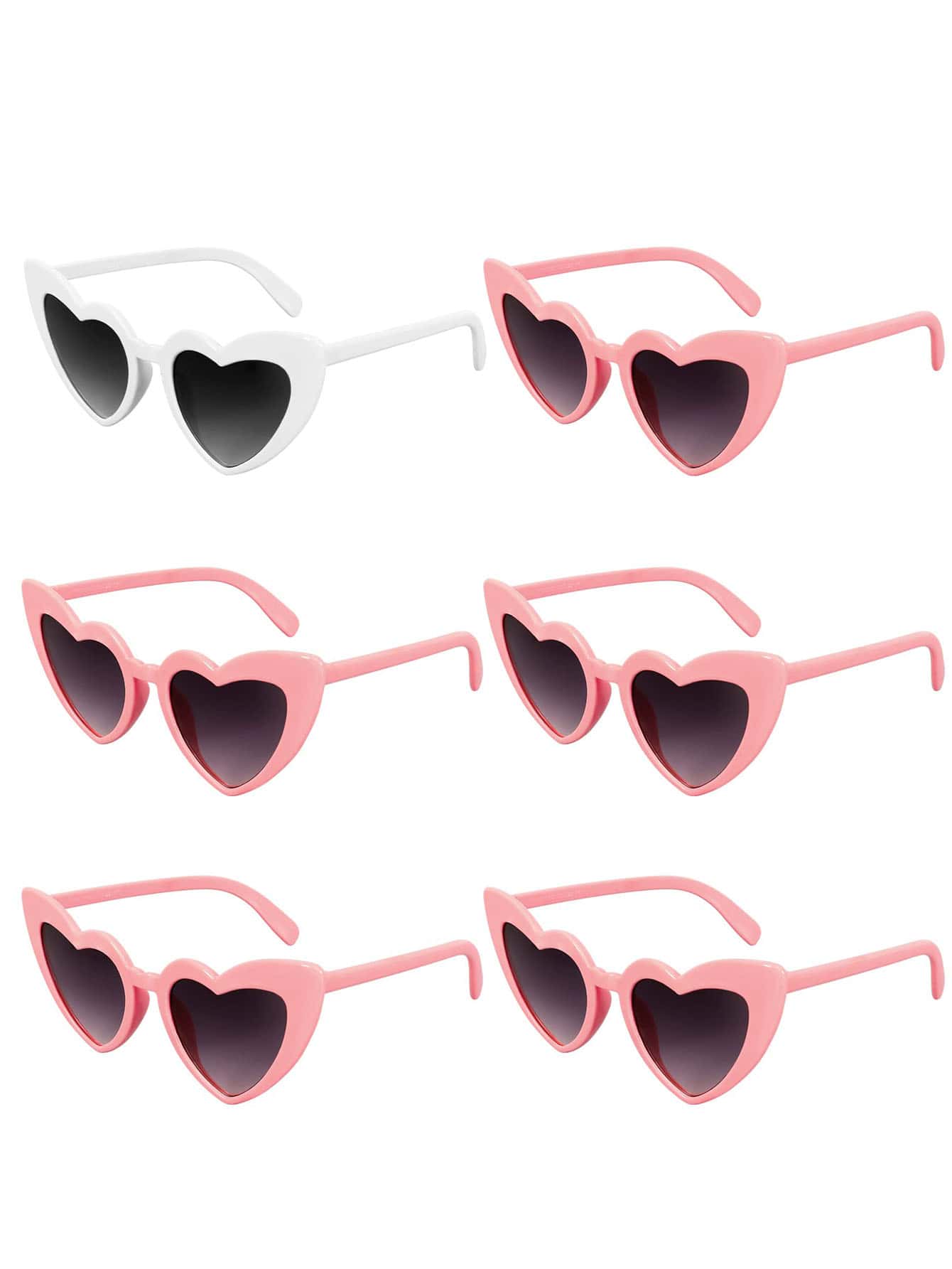 6 шт. солнцезащитные очки в форме сердца в стиле ретро, розовый