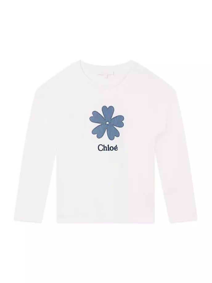 

Футболка с длинными рукавами и цветочным логотипом Little Girl's & Girl's Chloé, цвет off white