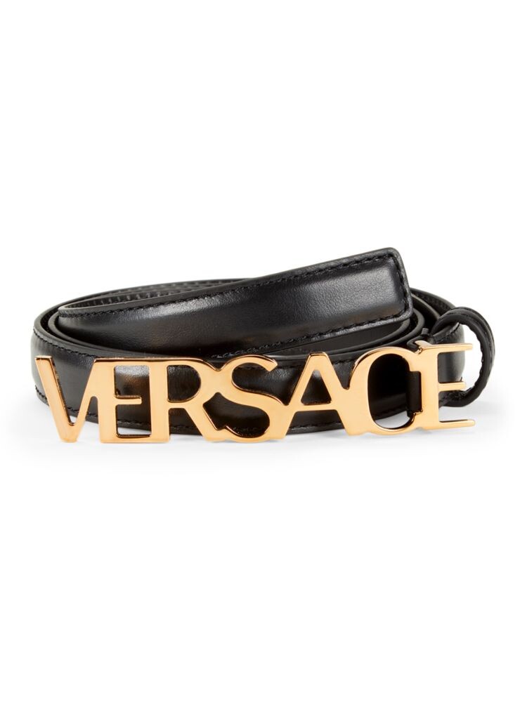 

Кожаный ремень с металлическим логотипом Versace, черный