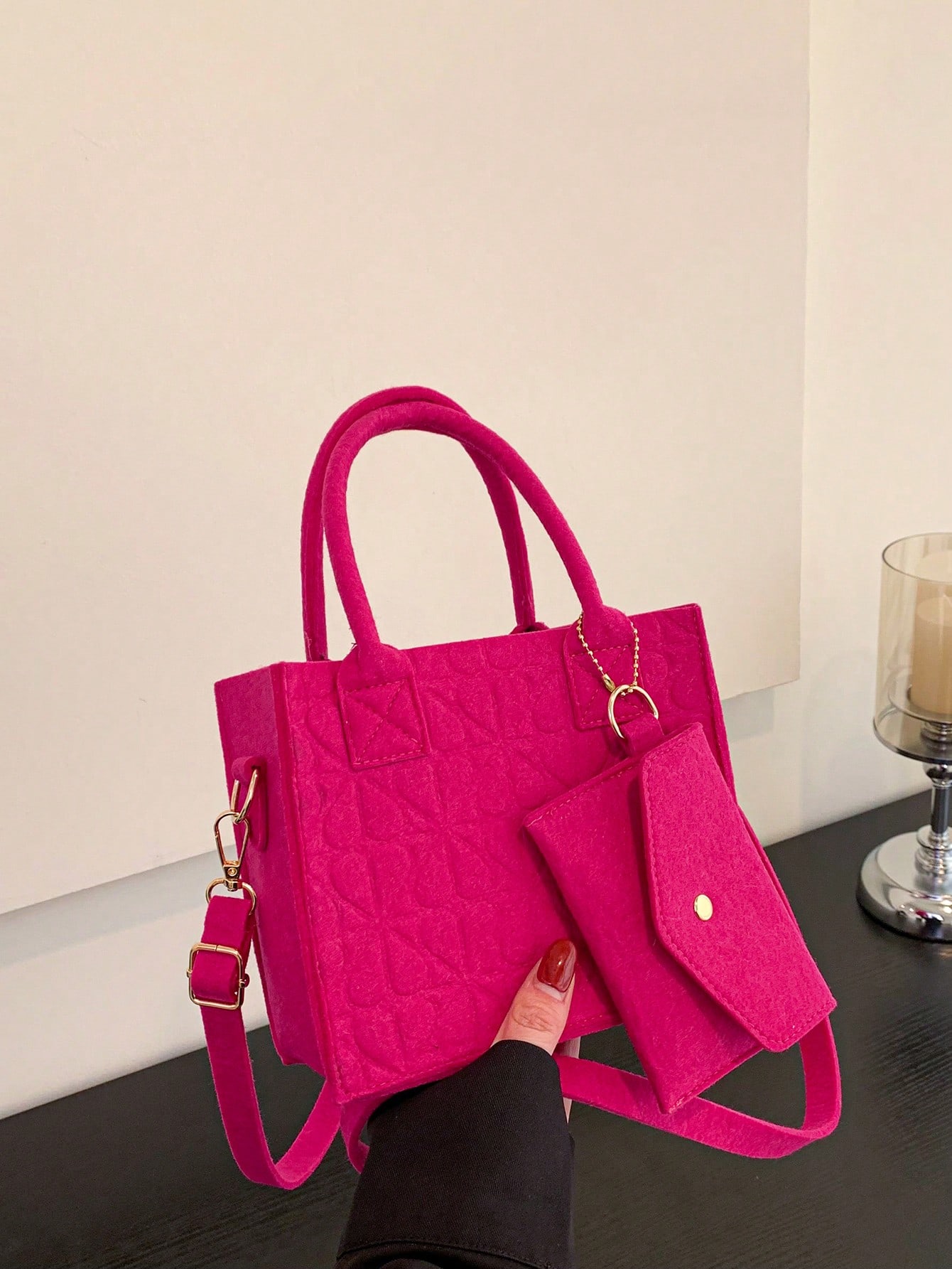 Модная синь квадратной сумки геометрического рисунка с портмоне на каждый день, ярко-розовый квадратная сумка с двойной ручкой и мини бантом бежевый