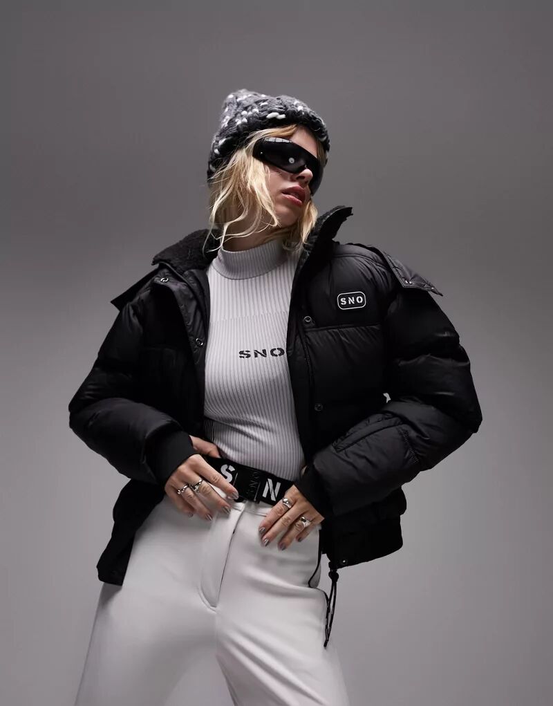 Черная лыжная куртка-пуховик с капюшоном Topshop Sno