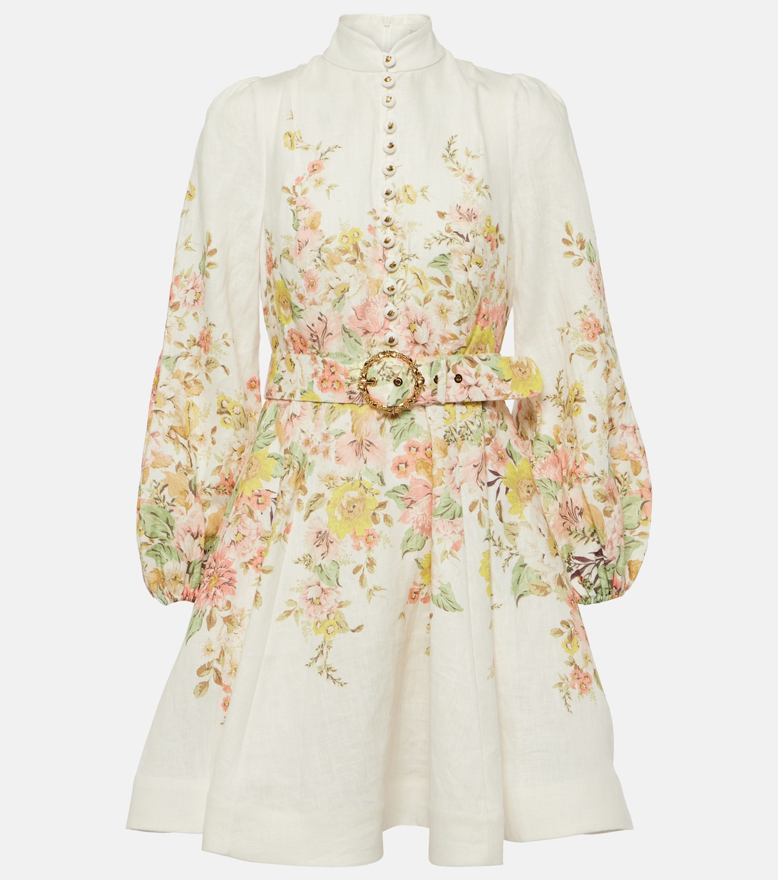 Льняное мини-платье matchmaker с цветочным принтом Zimmermann, белый
