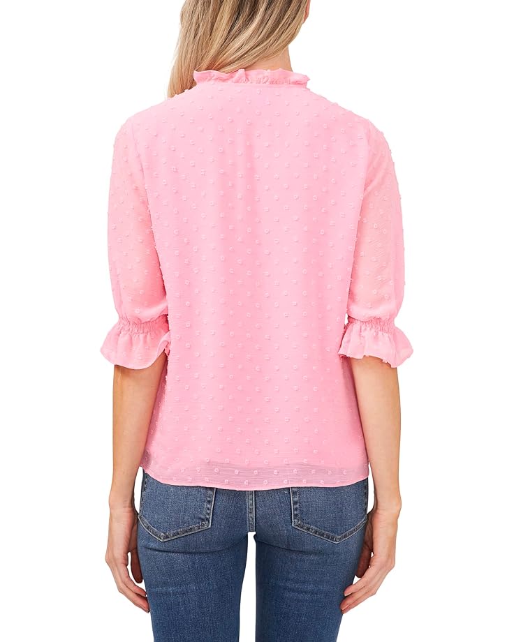 Блуза CeCe Split-Neck Clip Dot Chiffon Blouse, цвет Pink Begonia