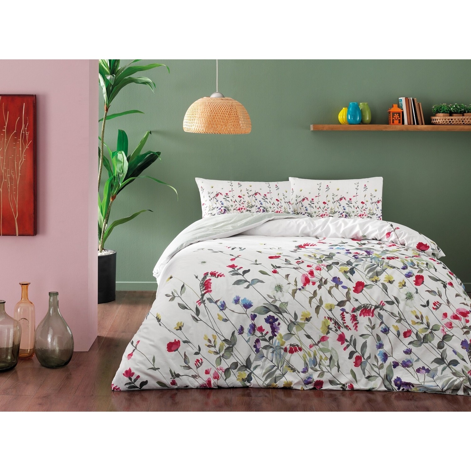 Tac — Комплект постельного белья вишнево-зеленого цвета