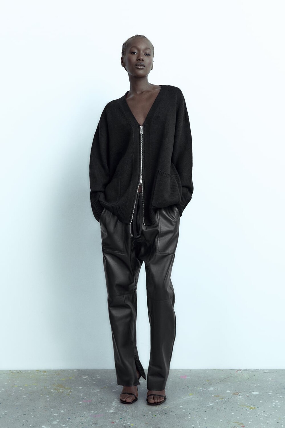 

Длинный вязаный кардиган ZARA, черный