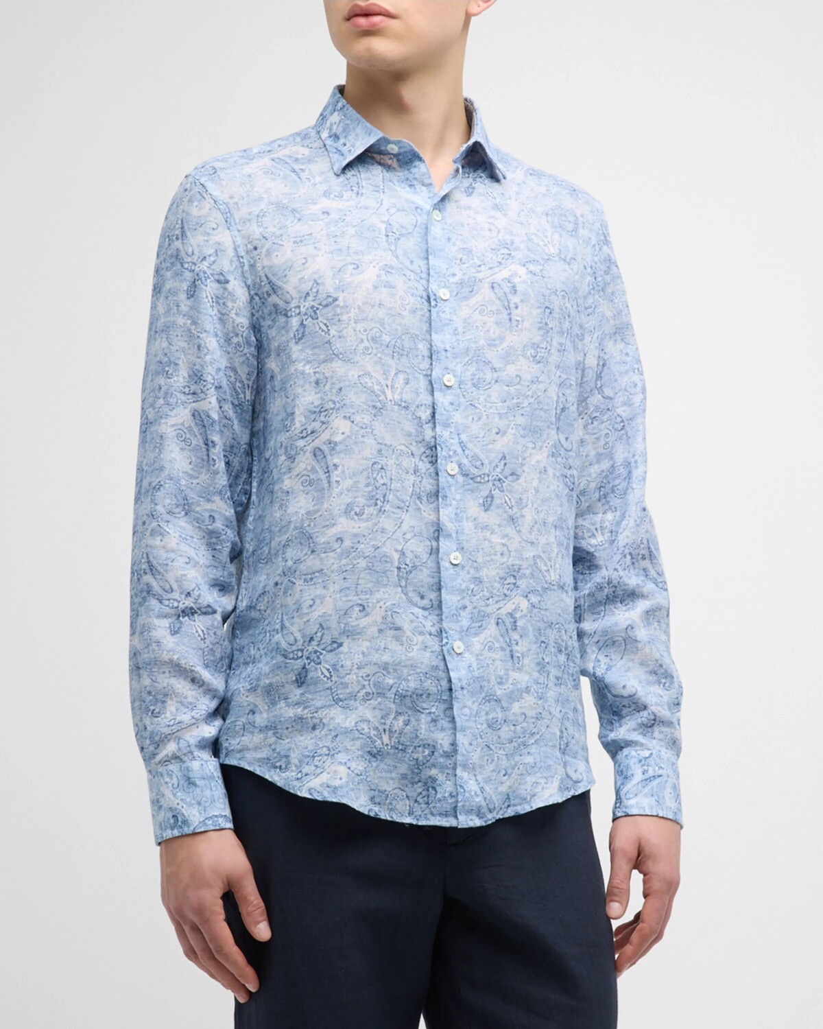 

Мужская льняная спортивная рубашка Julian Paisley Bugatchi, цвет Air Blue