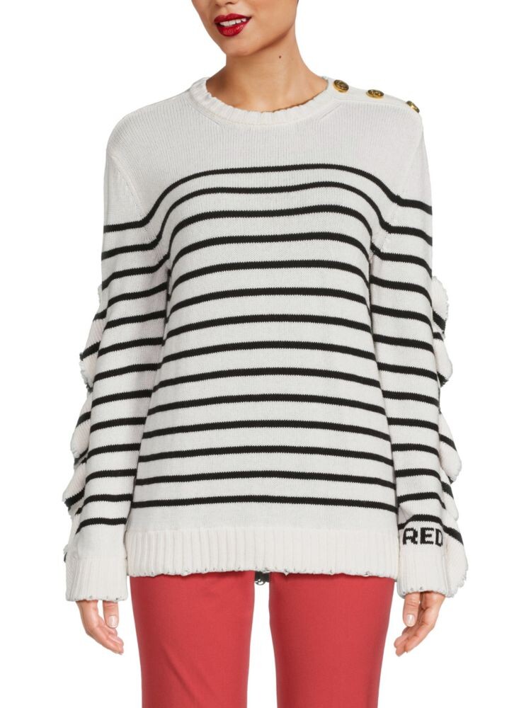 

Свитер с круглым вырезом в полоску из смесовой шерсти Redvalentino, цвет Ivory Black