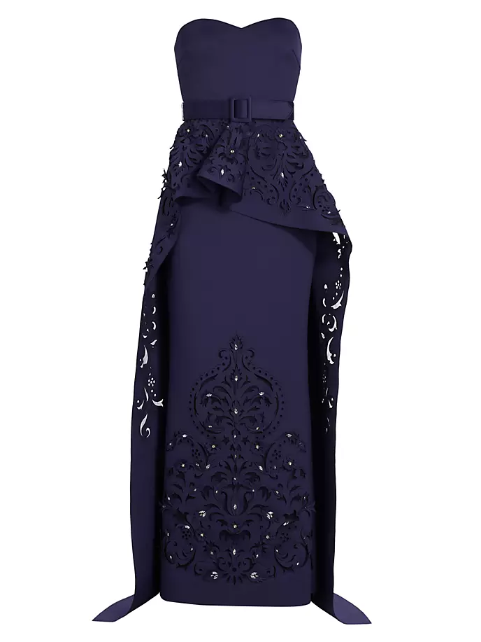

Платье без бретелек с баской Badgley Mischka, цвет marine