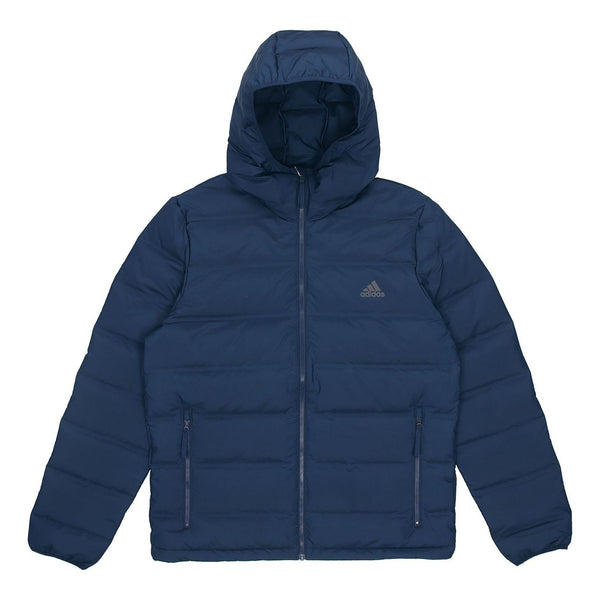 Пуховик adidas protection against cold Stay Warm hooded down Jacket Navy Blue, синий пуховик adidas logo hooded down jacket navy blue синий