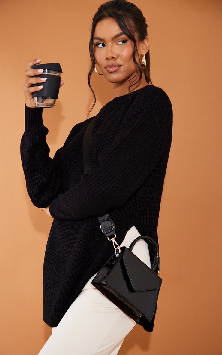 

PrettyLittleThing Черная сумка через плечо в форме трапеции
