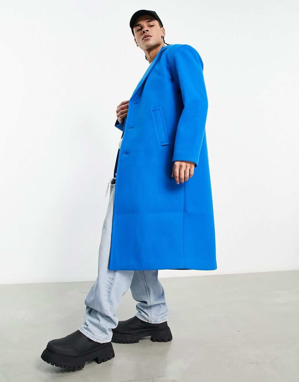 

Синее шерстяное пальто свободного кроя ASOS DESIGN, Синий