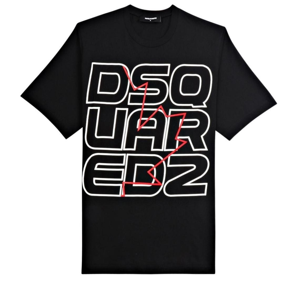 Черная футболка оверсайз в стиле техно «Кленовый лист» , черный Dsquared2