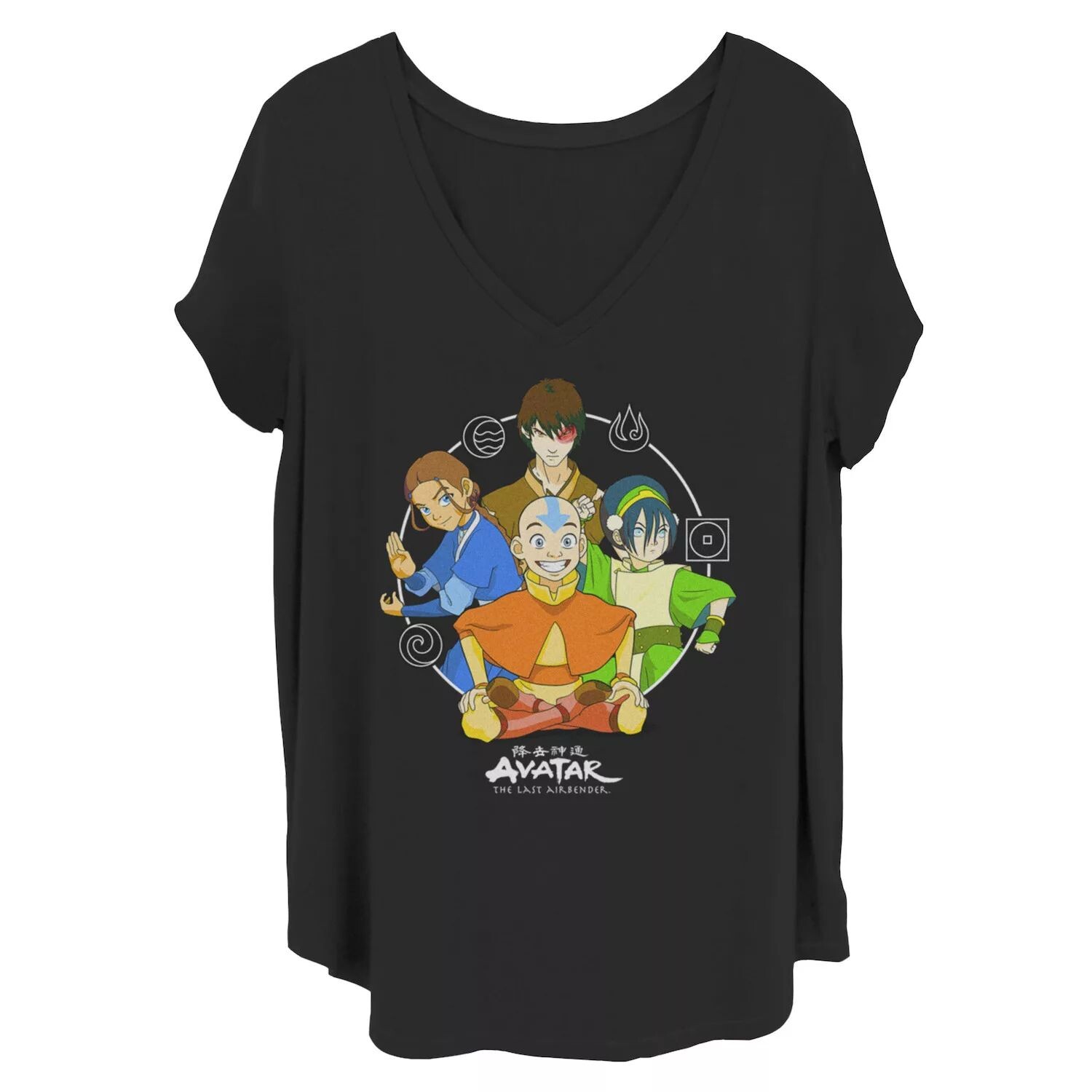 

Футболка Juniors' Plus Avatar The Last Airbender 4 Element Masters с V-образным вырезом и графикой Licensed Character