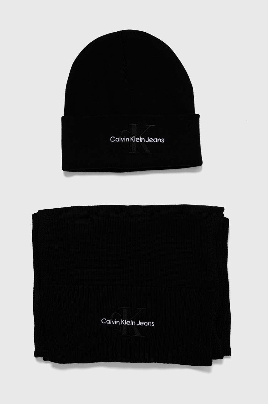 

Хлопковая шапка и шарф Calvin Klein Jeans, черный