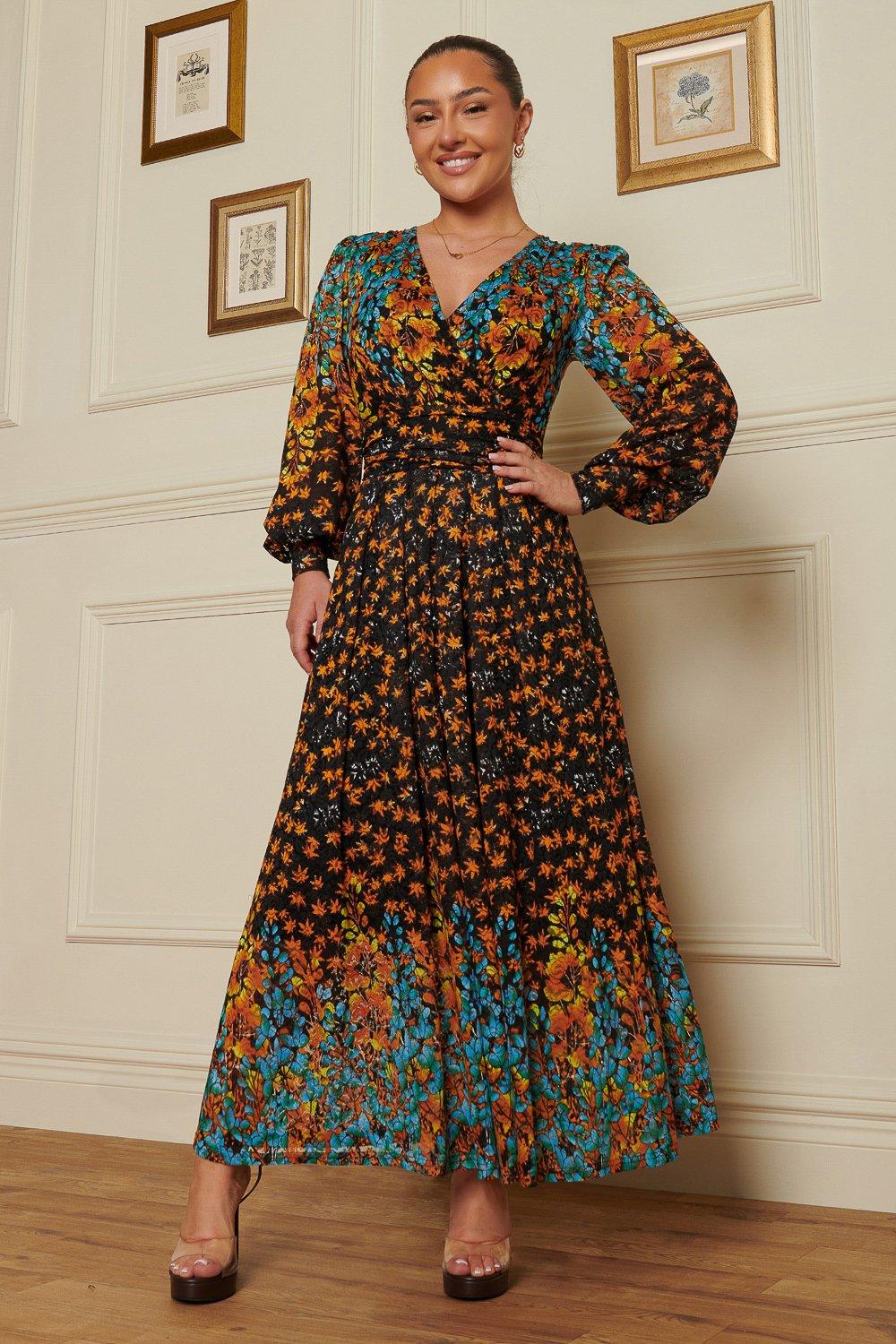 Кружевное платье макси Quiyn с симметричным принтом Jolie Moi, оранжевый