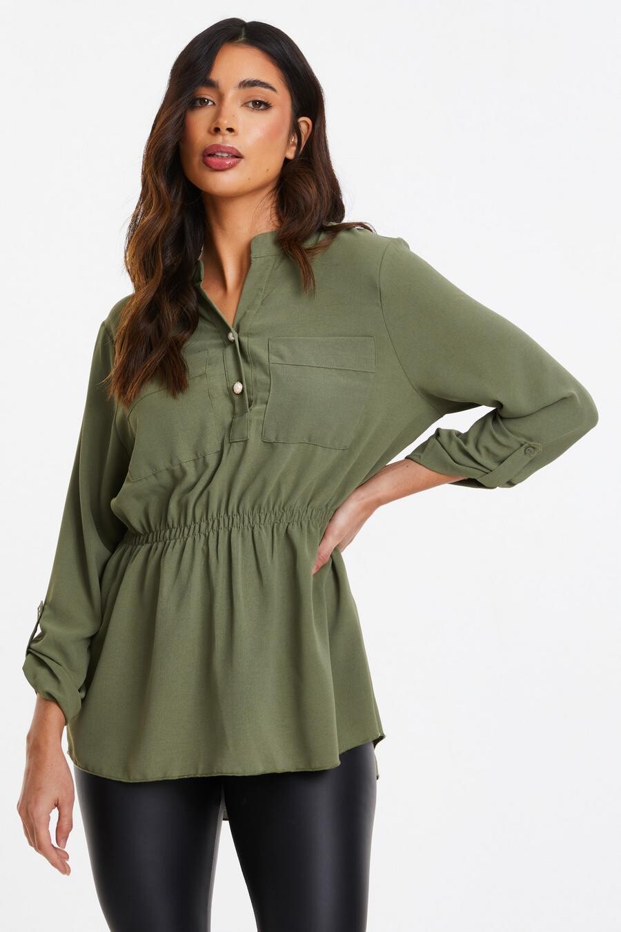 

Блузка цвета хаки на пуговицах QUIZ Clothing