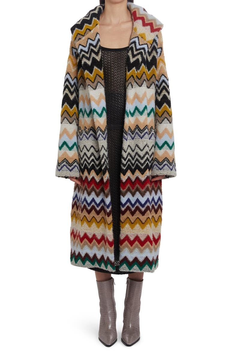 

Пальто-свитер с капюшоном в полоску с узором шеврон MISSONI