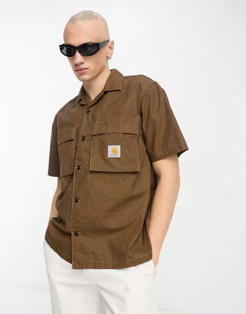 

Коричневая рубашка с короткими рукавами Carhartt WIP Wynton