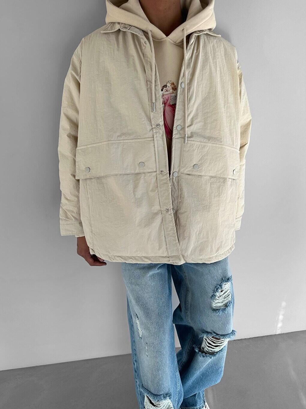 

Куртка Oversize с карманами бежевого цвета ablukaonline, Бежевый