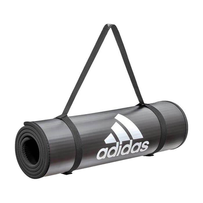 Тренировочный коврик толщиной 10 мм с ремнем для переноски Adidas, черный