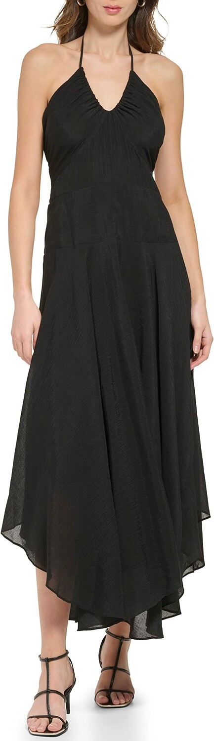 

Платье макси с жатой бретелькой без рукавов DKNY, черный